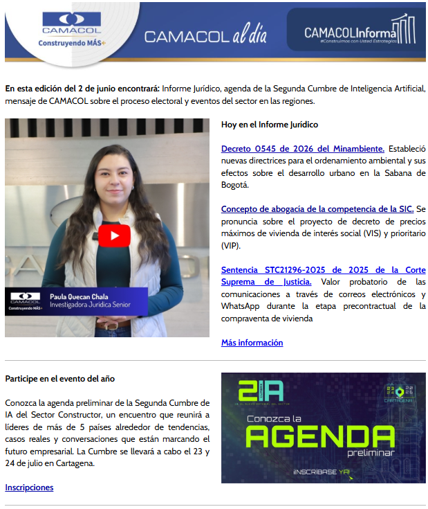 Newsletter Camacol junio 2 de 2026