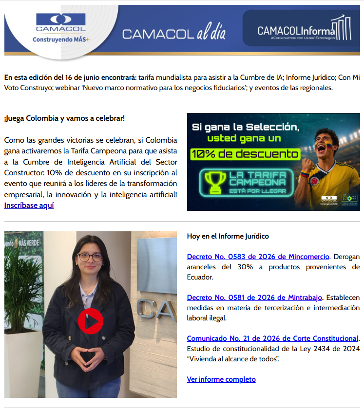 Newsletter, Junio 16, Camacol