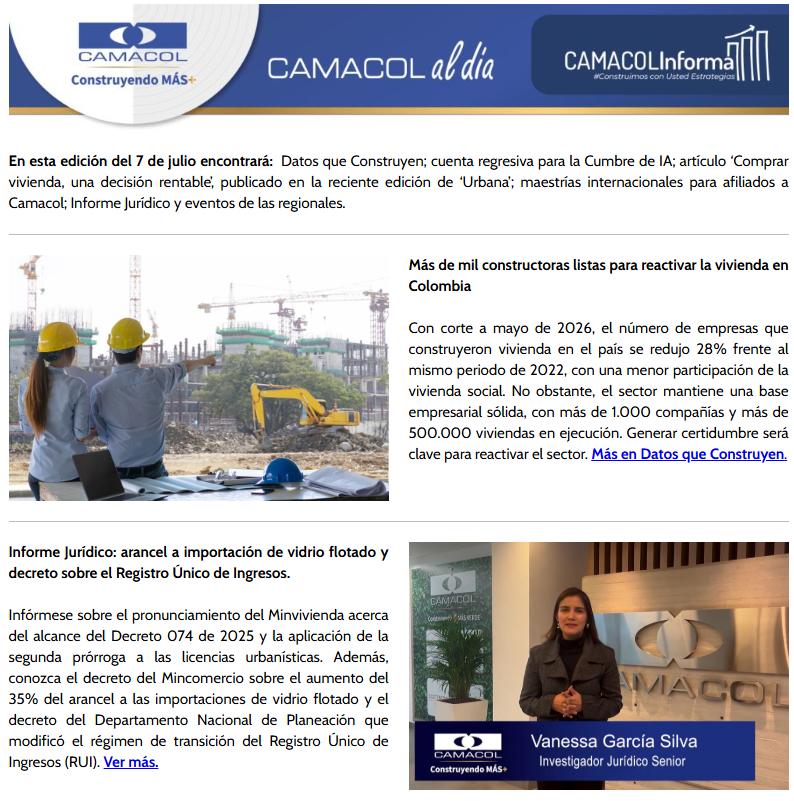 Newsletter Camacol al día. Julio 7