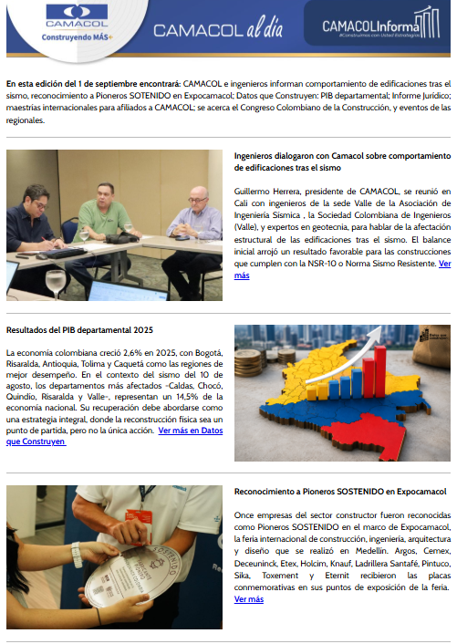 Newsletter Camacol al día Septiembre 1 de 2026