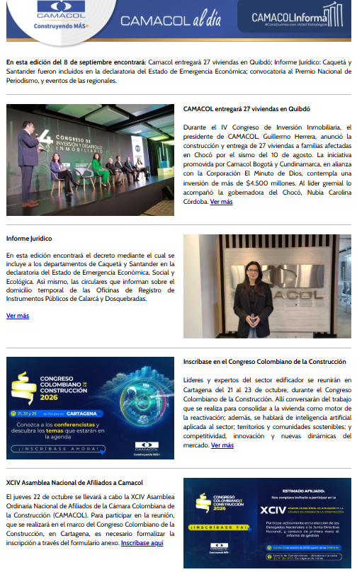 Newsletter Camacol al día Septiembre 8