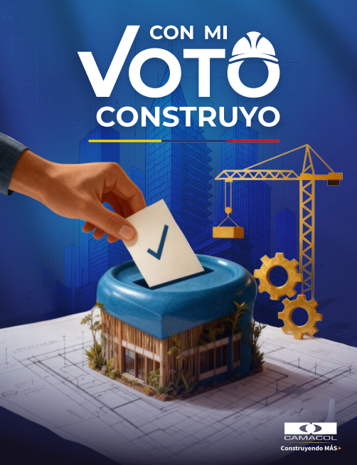 Portada de la cartilla 'Con mi voto Construyo' - una mano introduciendo un tarjetón de votación en una urna pe