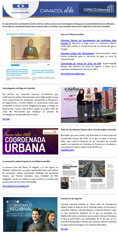Newsletter Camacol al Día, diciembre 1