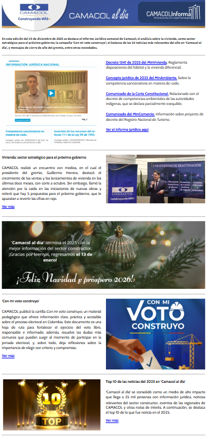 Newsletter Camacol al día, diciembre 15