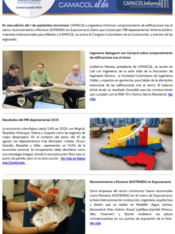 Newsletter Camacol al día Septiembre 1 de 2026