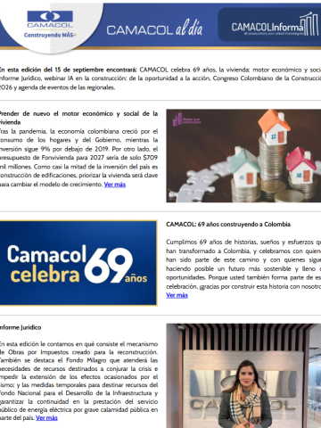 Newsletter, Camacol al día, Septiembre 15 de 2026