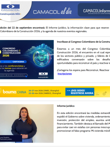 Newsletter Camacol al día 22 de septiembre de 2026