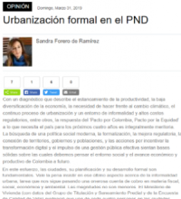 Urbanización formal en el PND